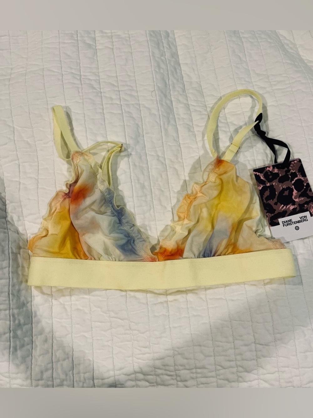 Diane Von Furstenberg Yellow-Multi Sheer Ruffle Bralette